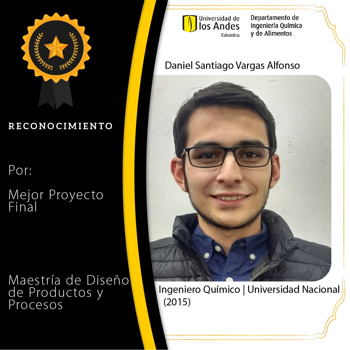 Daniel Vargas: Reconocimiento mejor proyecto final - Maestría en Diseño de Productos y Procesos | Uniandes